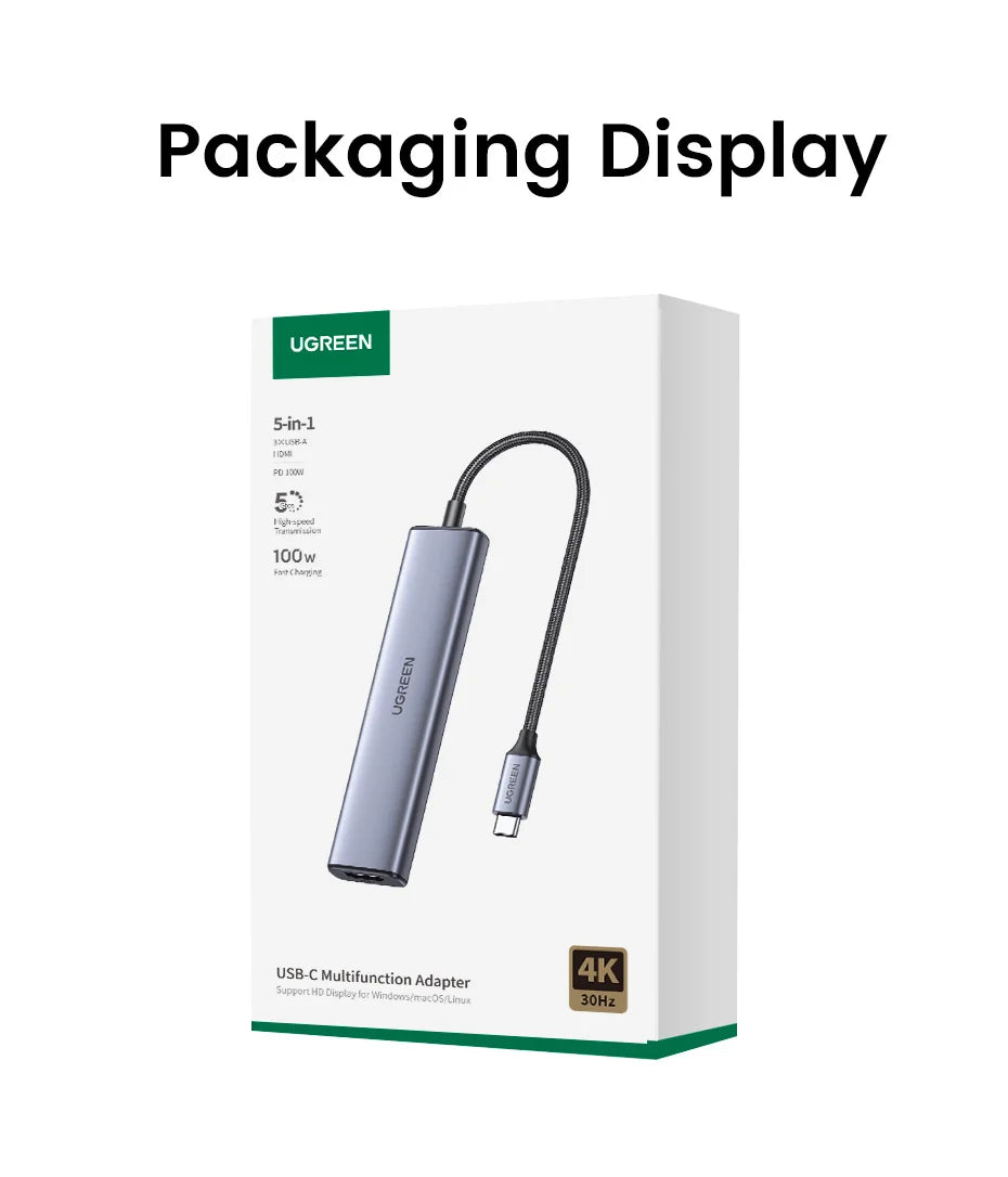 Ugreen 15495 Revodok 5-in-1 USB-C Hub with 4K HDMI, 100W PD, 3 USB-A Data Ports